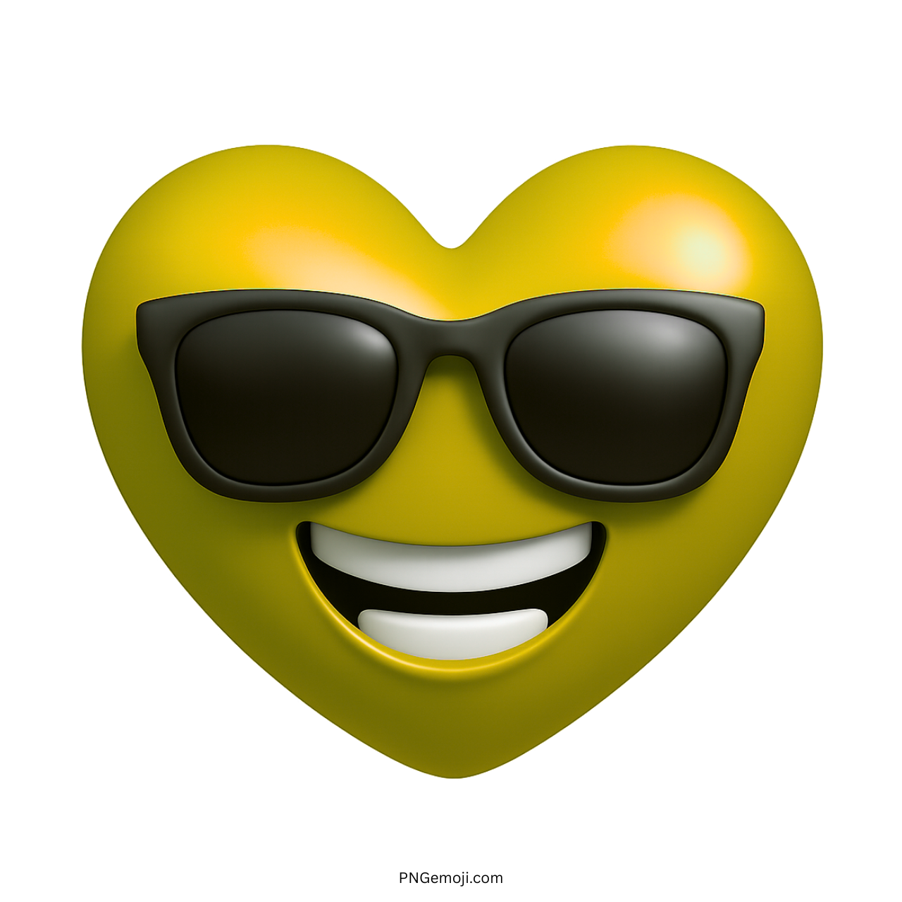 Bright yellow heart emoji wearing black sunglasses with a cool smiling face