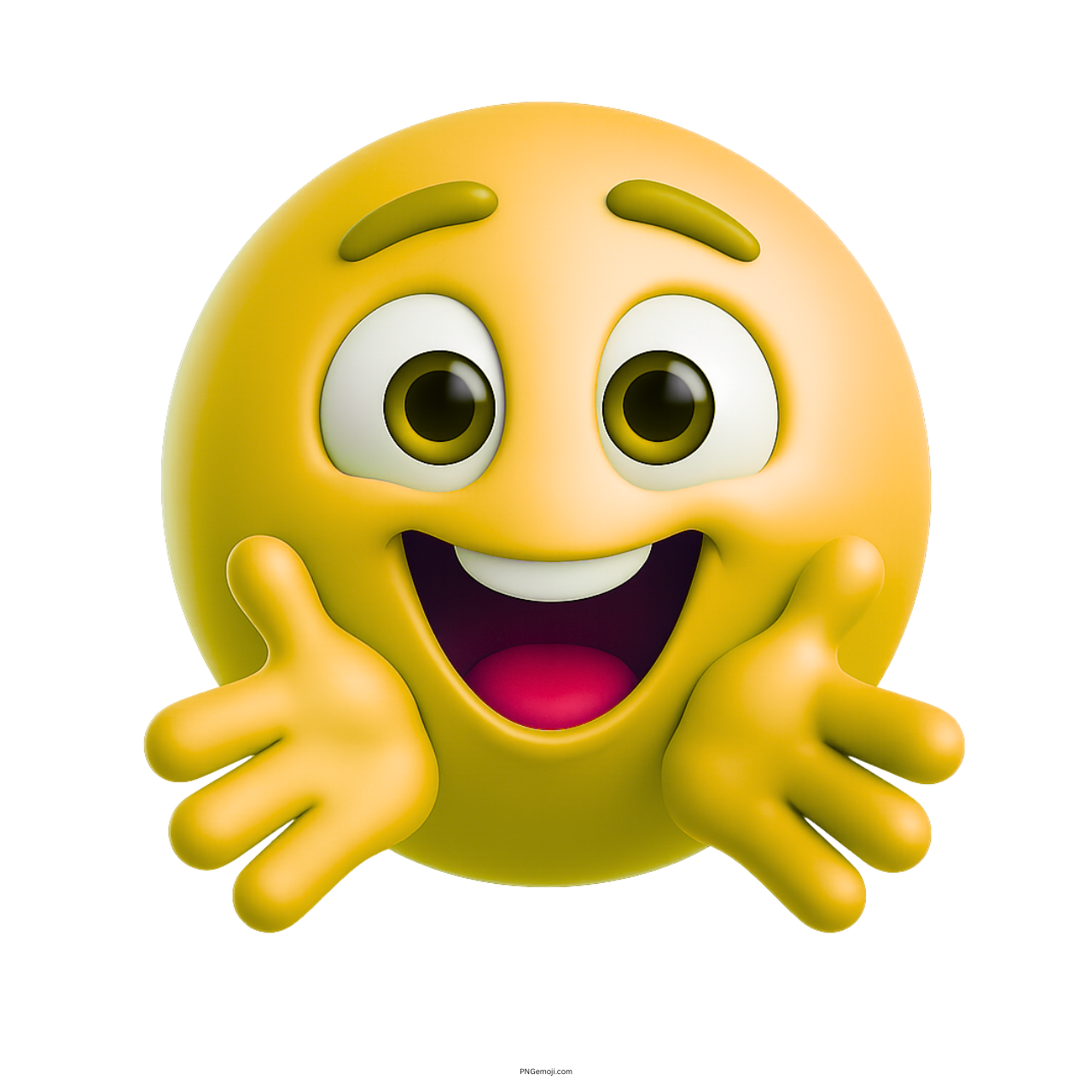 3D yellow hugging smiley emoji with open arms and cheerful facial expression