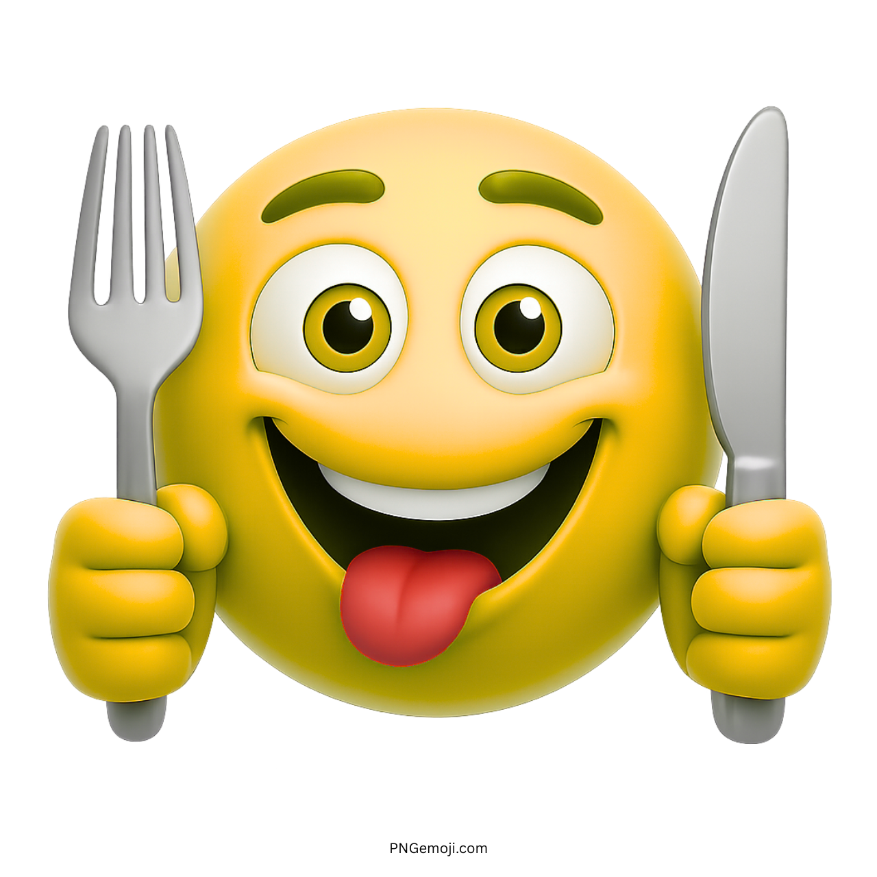 Yellow hungry emoji with fork and knife showing excitement and craving for food