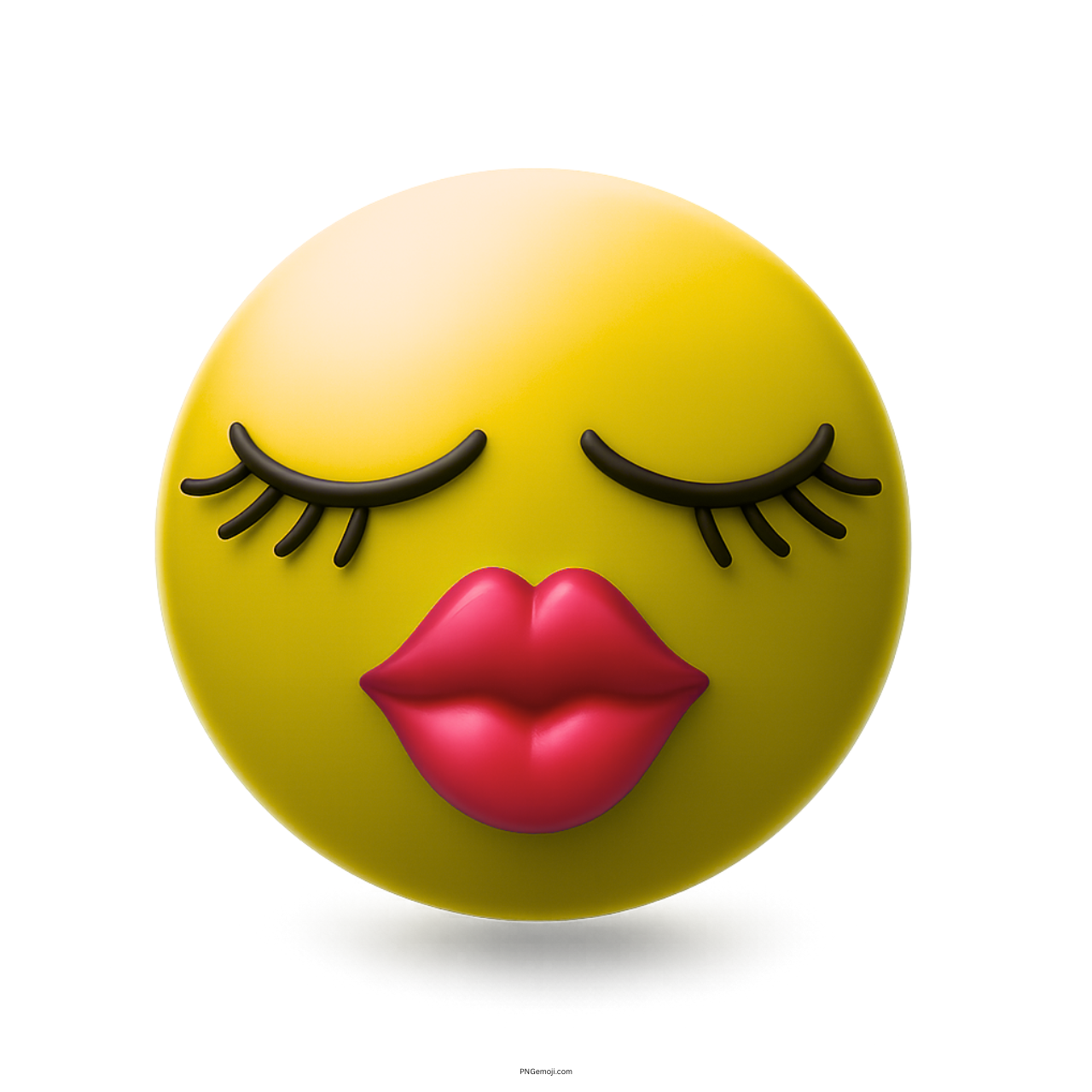 3D yellow kissing girl emoji with red lips and closed eyes with lashes