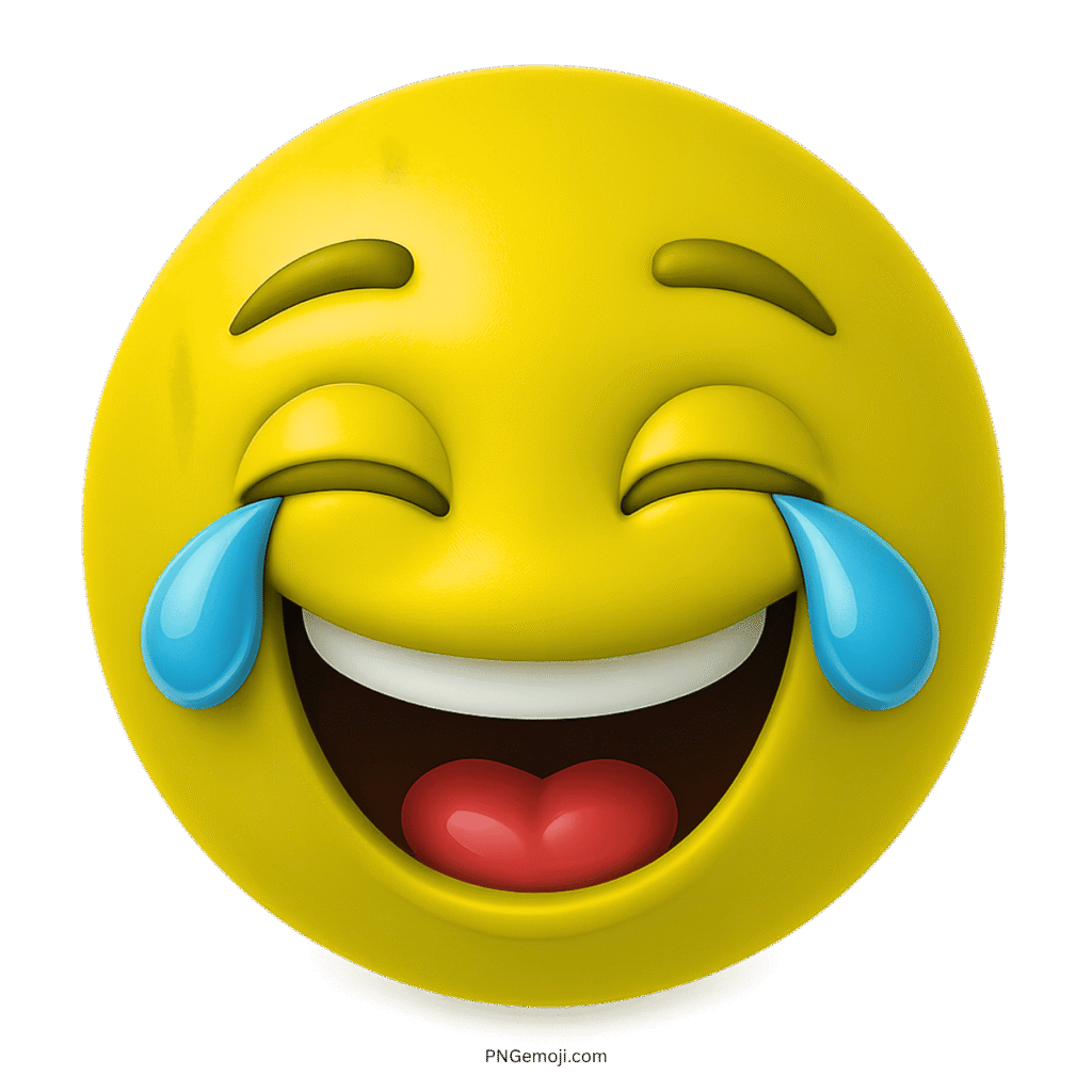 3D yellow laughing emoji with smiling face and blue tears of joy