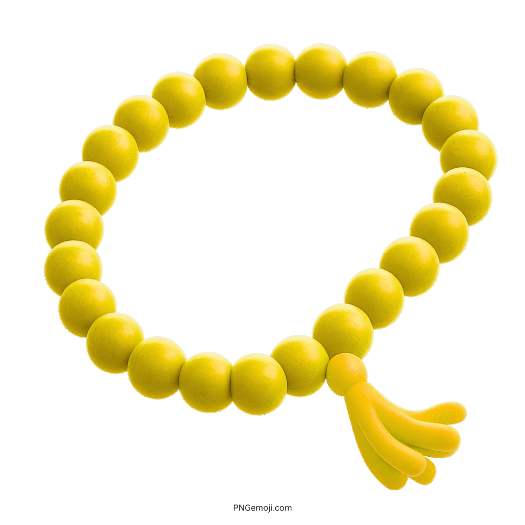 Yellow prayer beads emoji with tassel in 3D style on transparent background