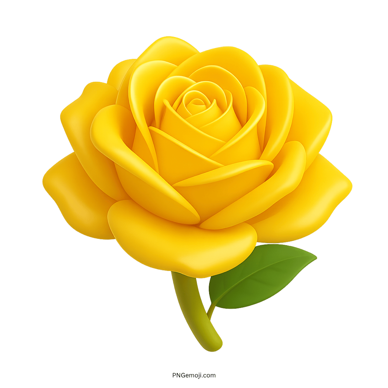 3D Yellow Rose PNG image with smooth petals and green leaves