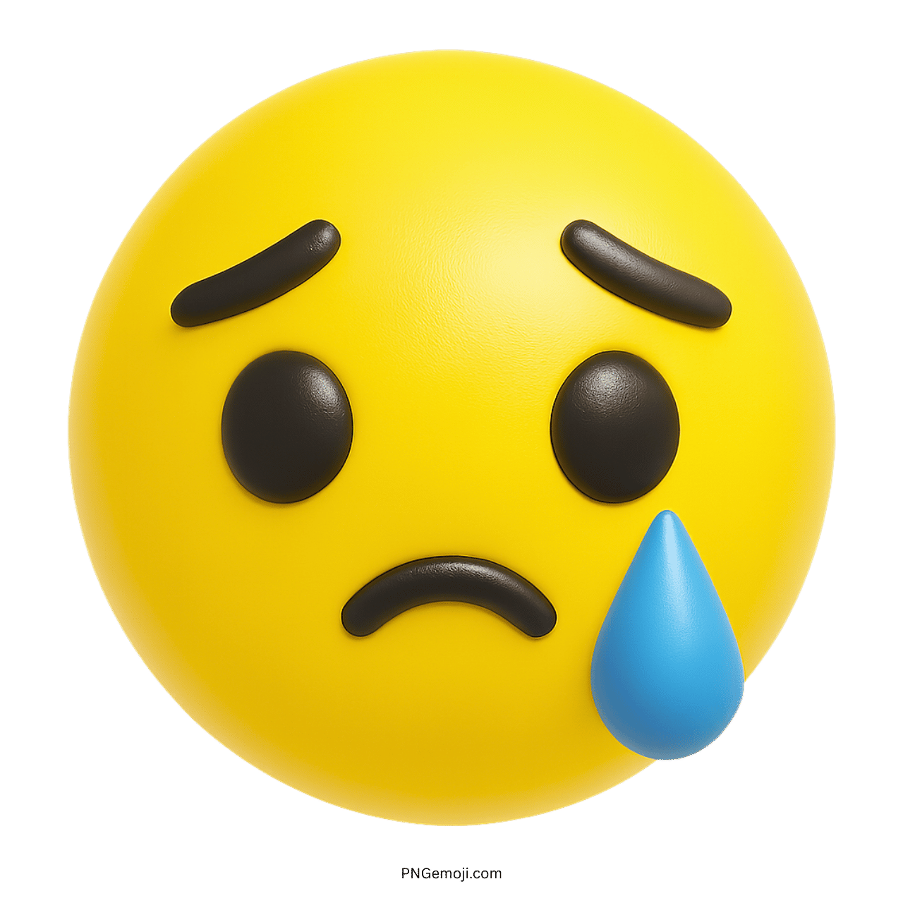 3D yellow sad emoji face with teardrop and frowning expression for emotional reactions