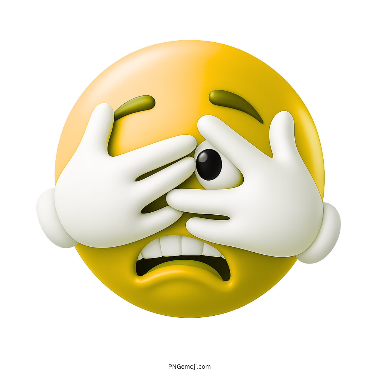 3D yellow scared emoji covering eyes with hands while peeking