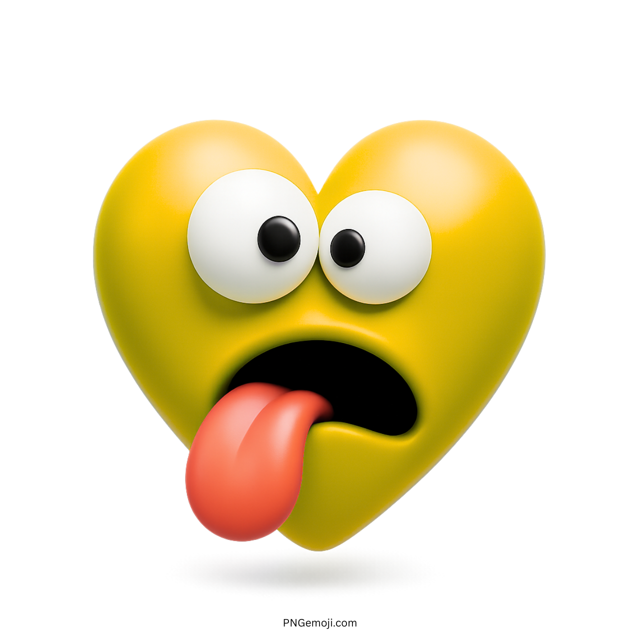 3D yellow heart emoji with silly shocked face and tongue out