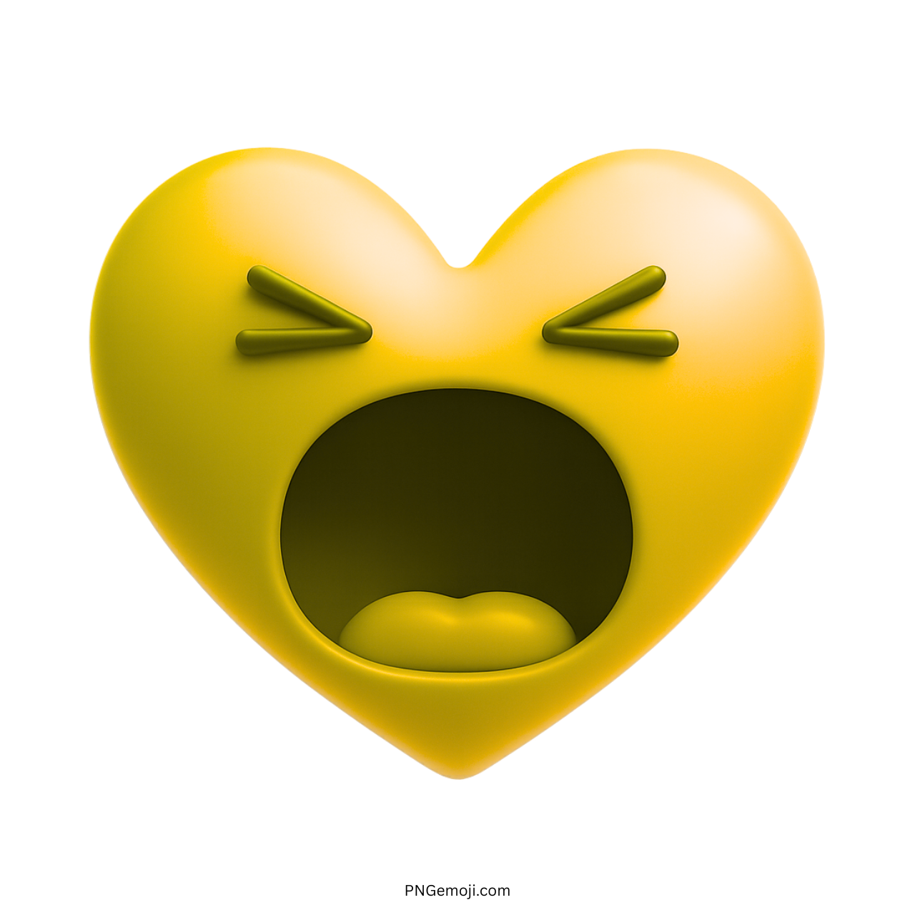 Yellow heart emoji shouting with wide mouth and eyes shut in loud expression