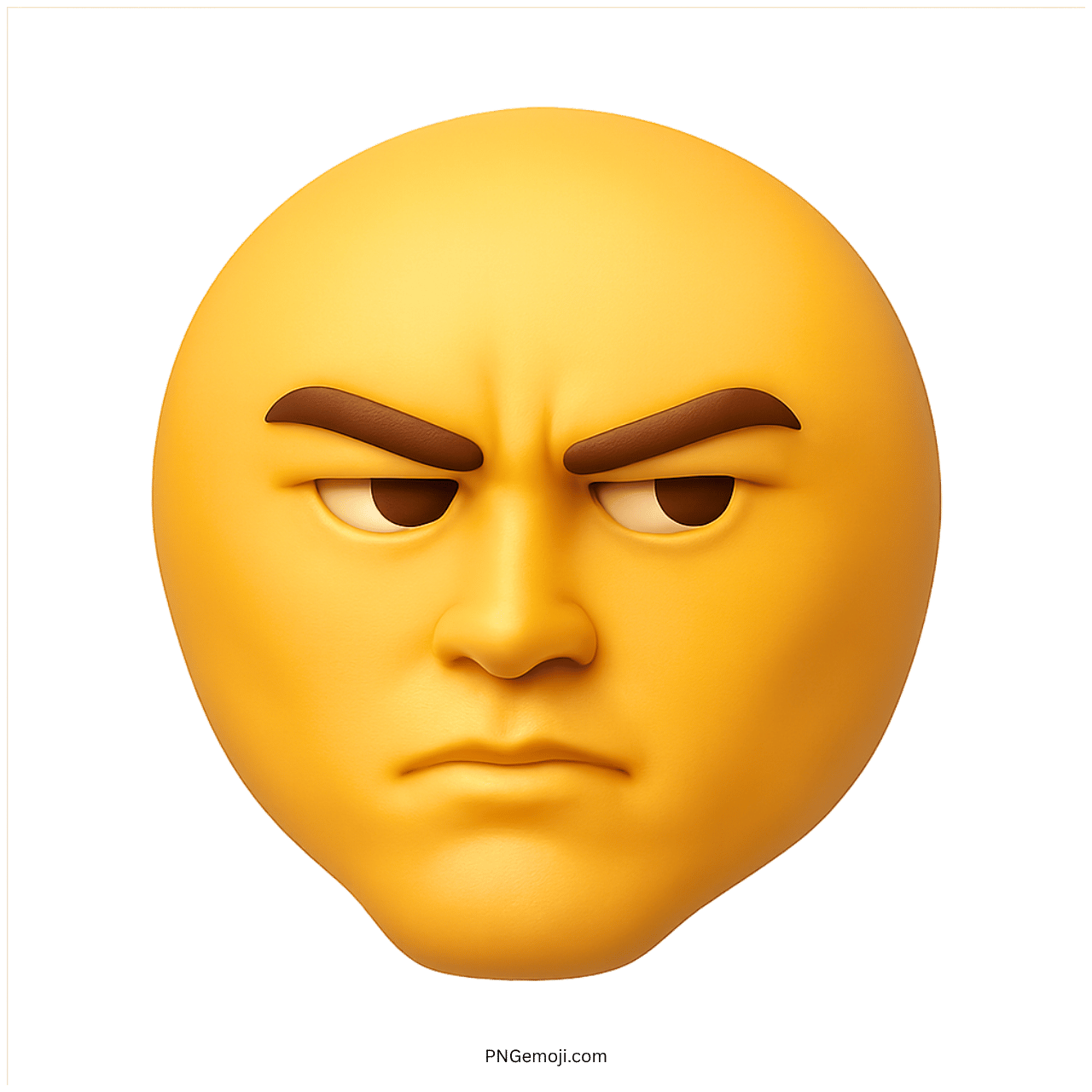 Yellow 3D emoji with stern sigma face, serious eyes, and mewing jawline posture