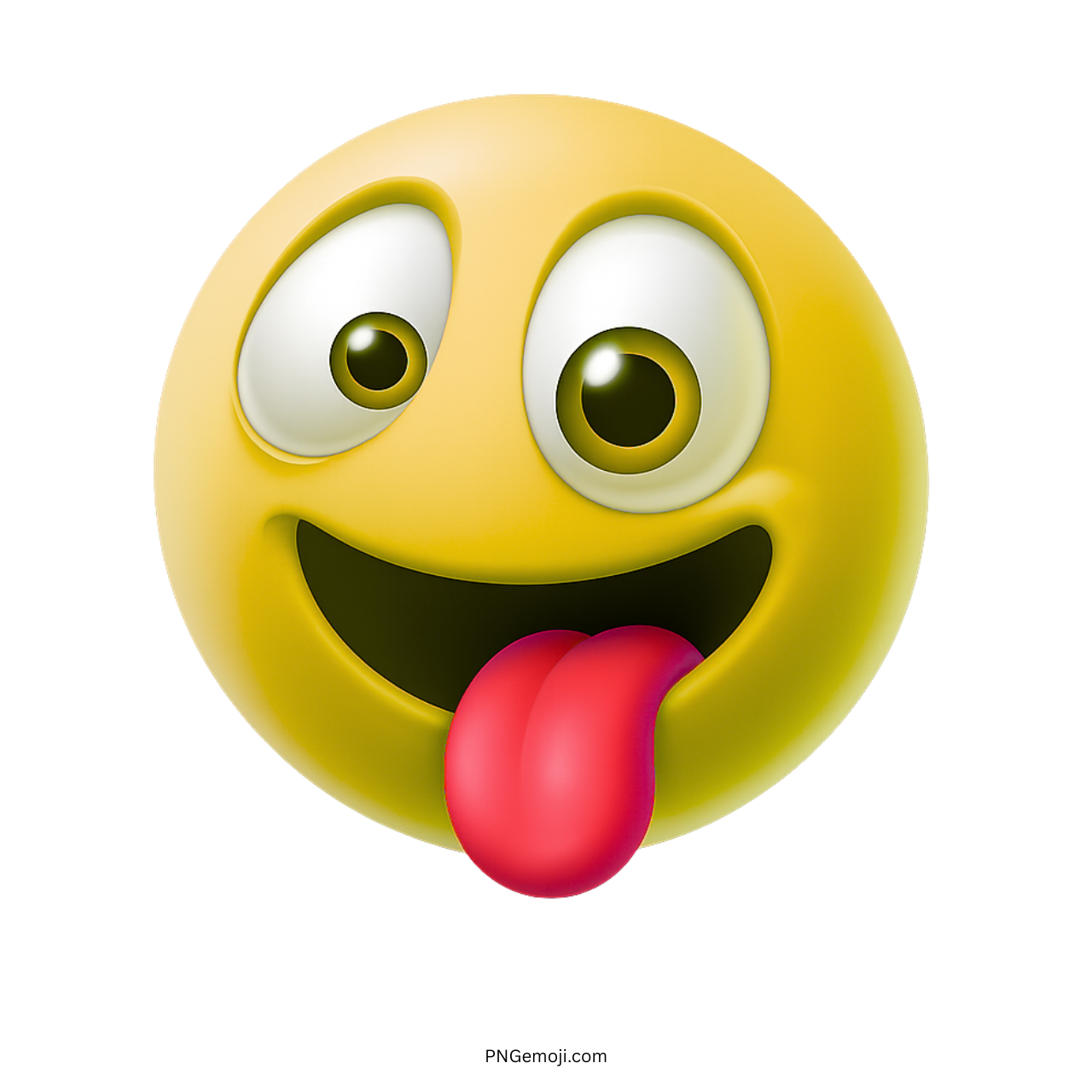 Yellow silly emoji with wide eyes and red tongue sticking out playfully
