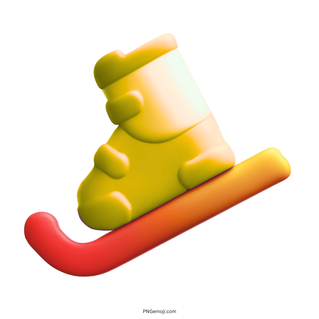 3D Yellow Skis Emoji with Orange Ski Pole PNG with Transparent Background