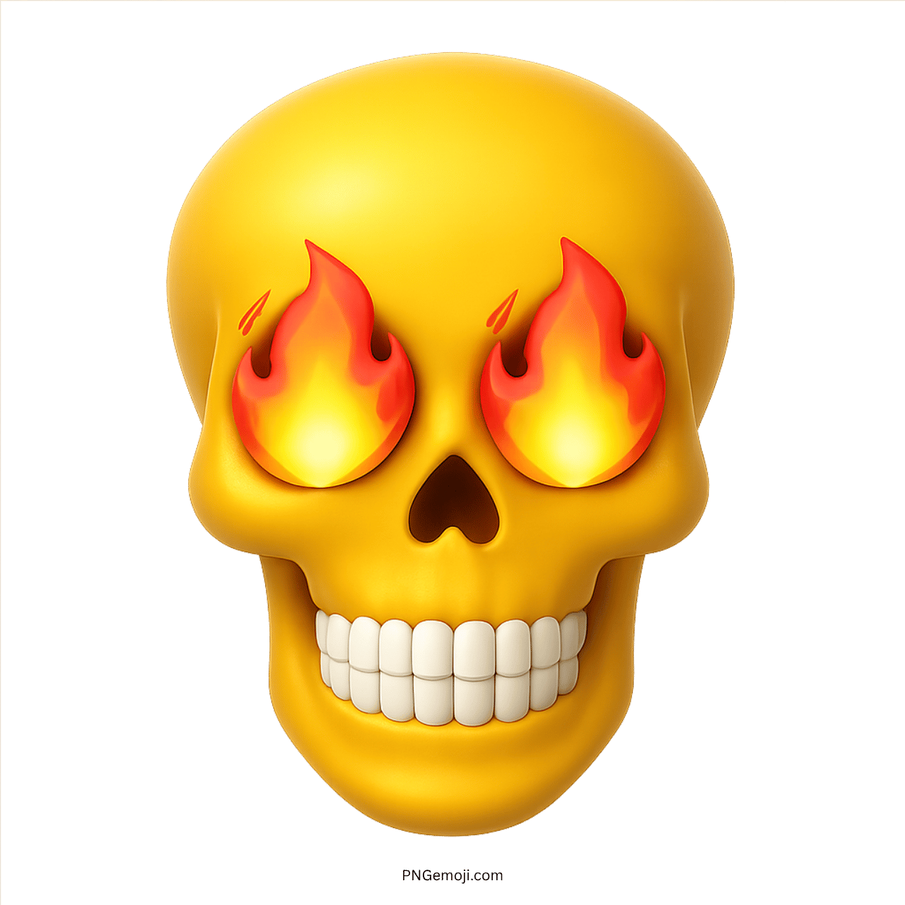 Yellow skull emoji with flaming fire eyes and teeth