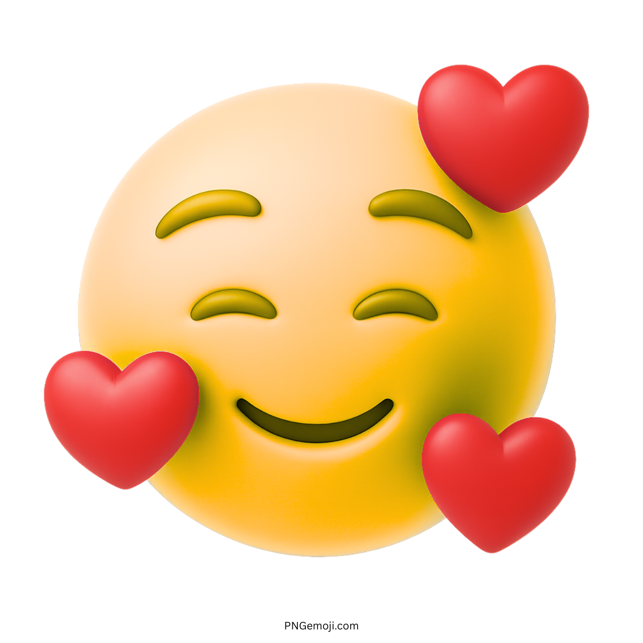 Yellow smiling face emoji with red hearts expressing love and happiness in 3D design