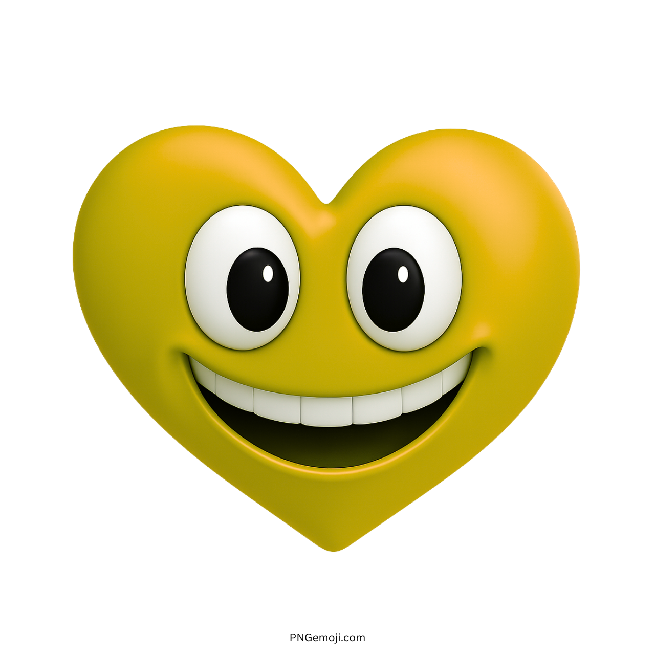 Yellow smiling heart emoji with googly cartoon eyes and joyful expression clipart.