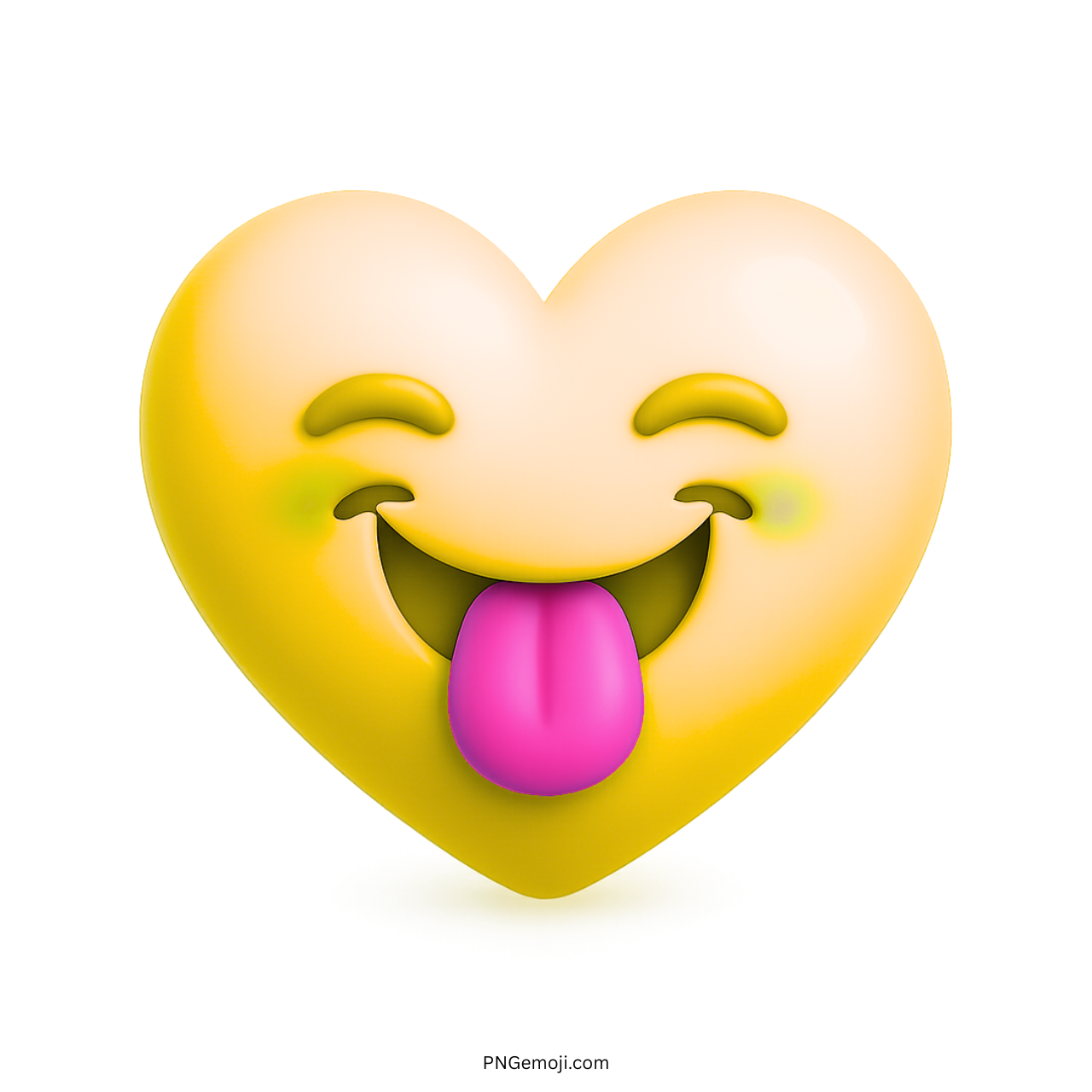 Funny yellow heart emoji with eyes closed and pink tongue out in 3D design