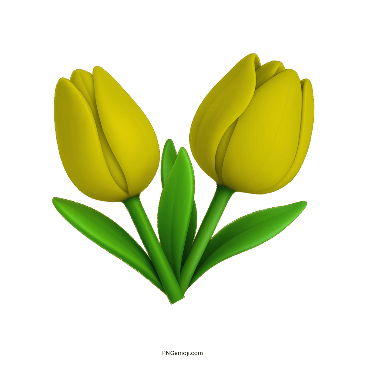 Yellow tulip emoji with two flowers and green leaves.