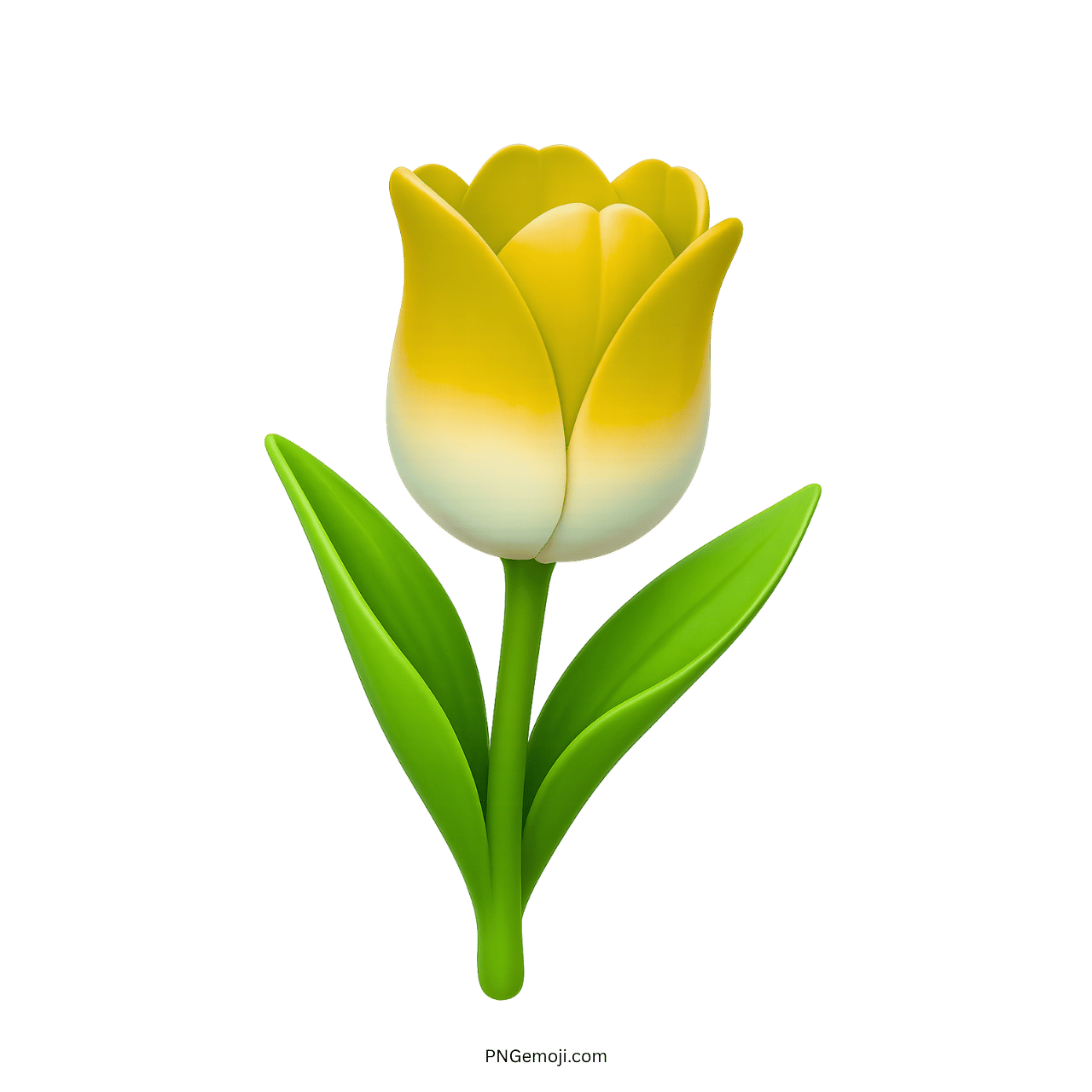 Yellow Tulip Flower Emoji with Green Leaves PNG Image