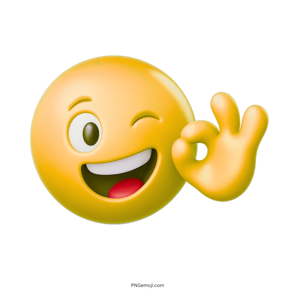 Yellow 3D winking emoji with smiling face and OK hand sign