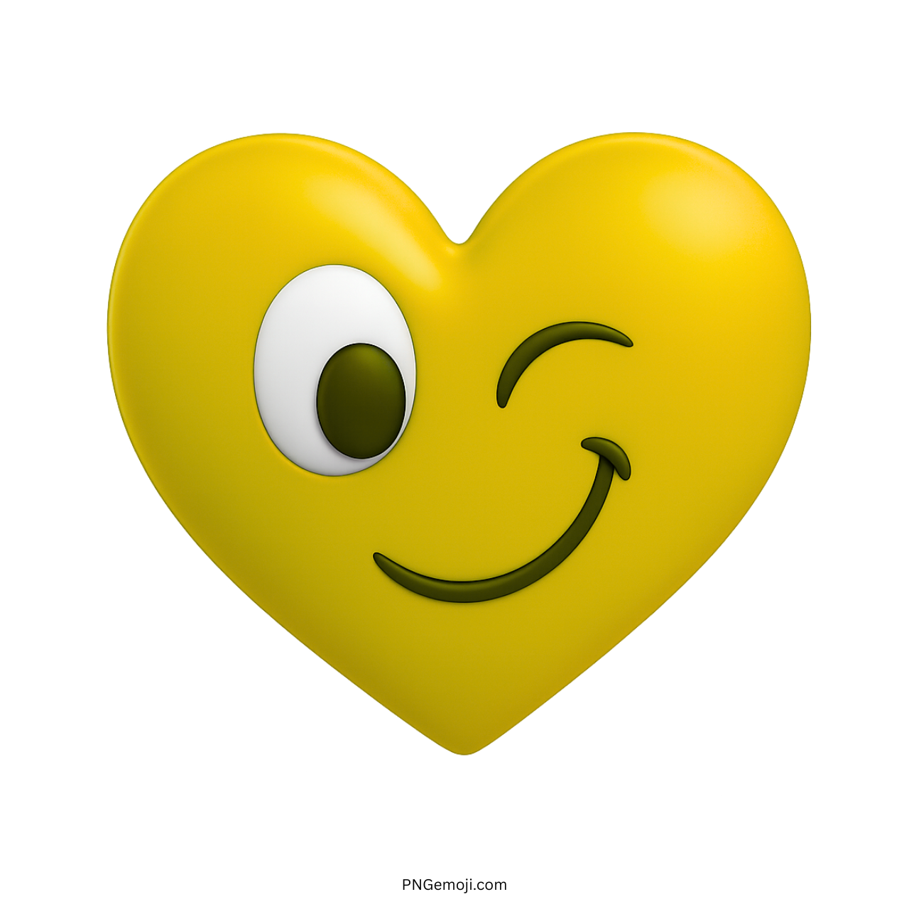 3D yellow heart emoji with winking face and fun cartoon-style expression