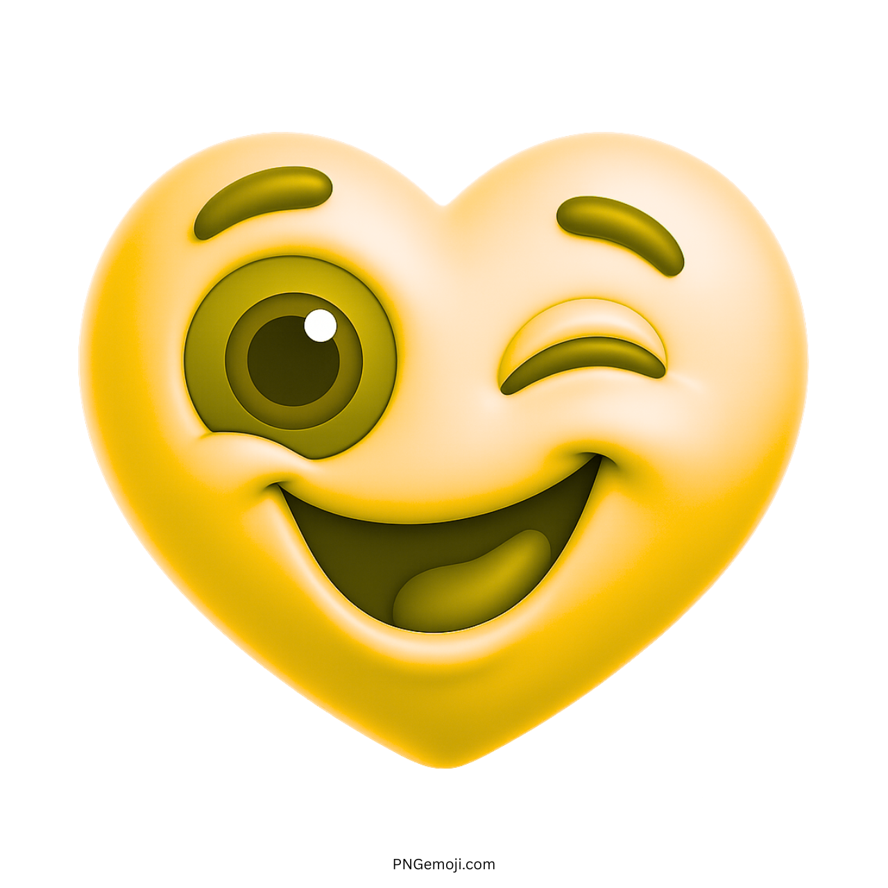 Yellow 3D winking heart emoji with wide smile and playful facial expression
