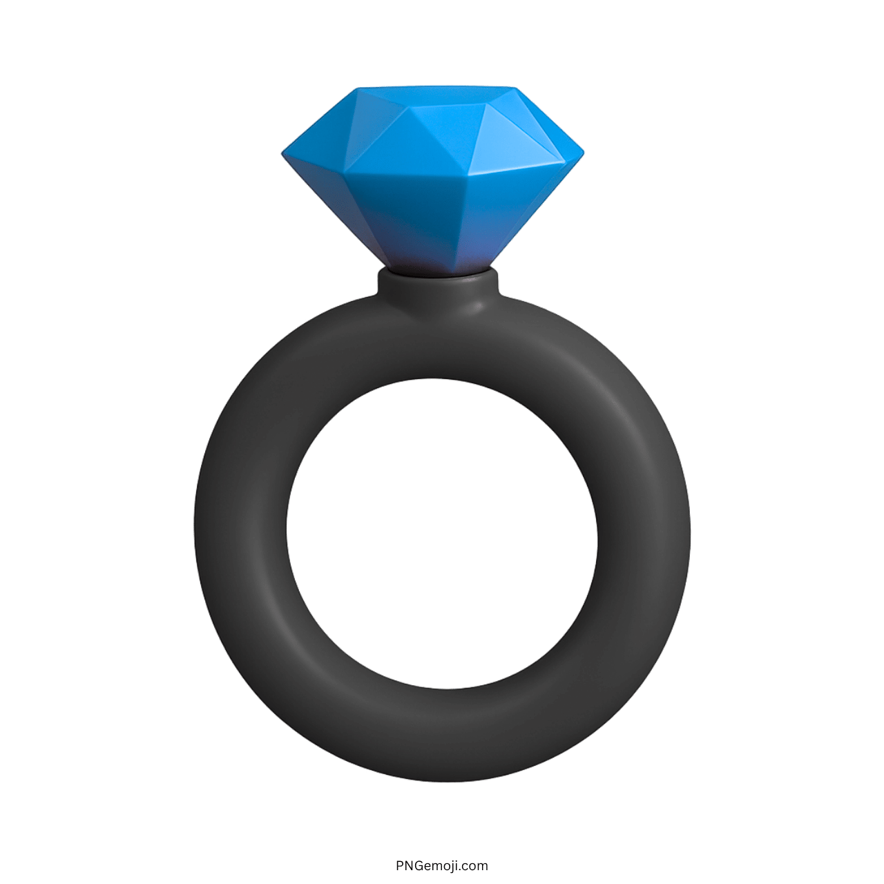 3D black ring emoji with shiny blue diamond and transparent background clipart