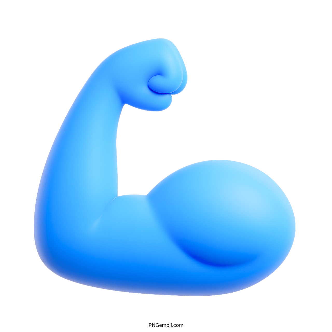 3D strong flexed arm emoji in blue color with transparent background clipart