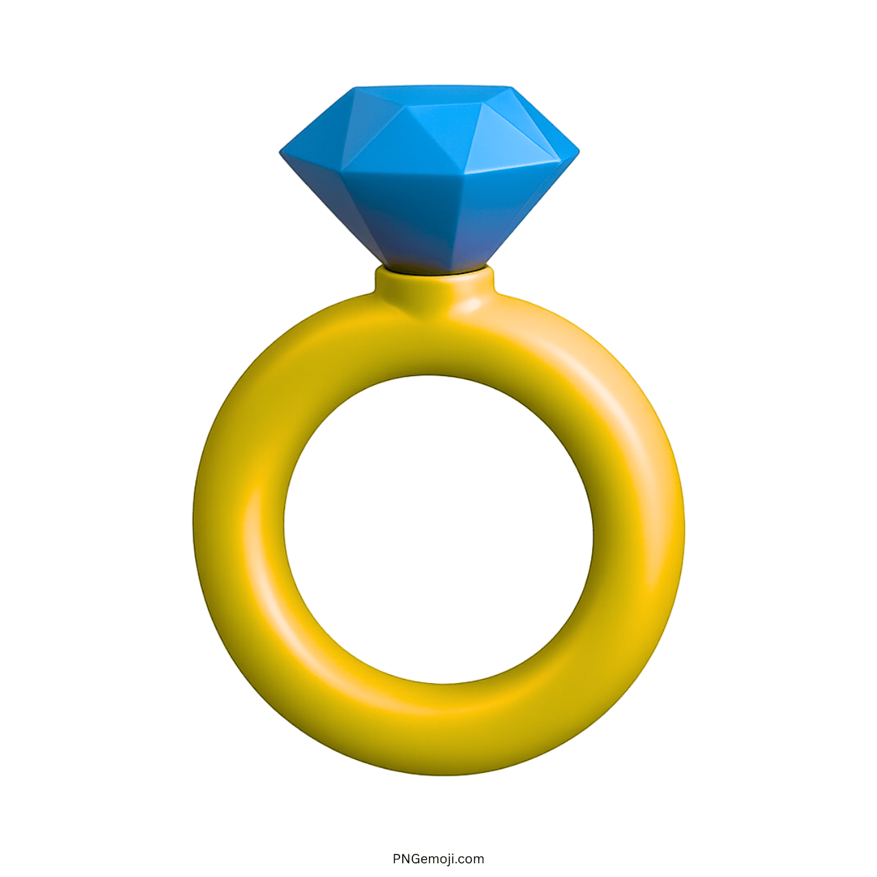 3D yellow engagement ring emoji with shiny blue diamond and transparent background