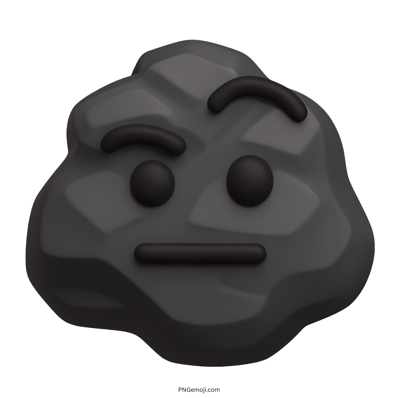 3D black rock face emoji with neutral flat expression and transparent background