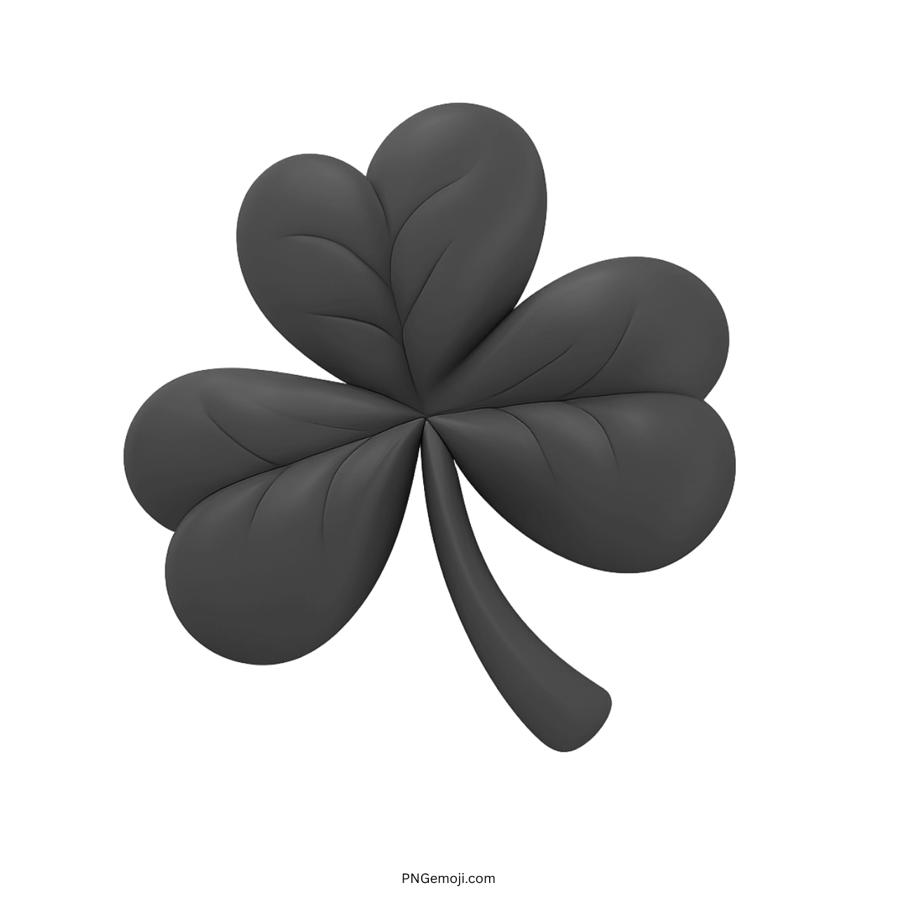3D black shamrock clover emoji icon with transparent background for symbols and decoration
