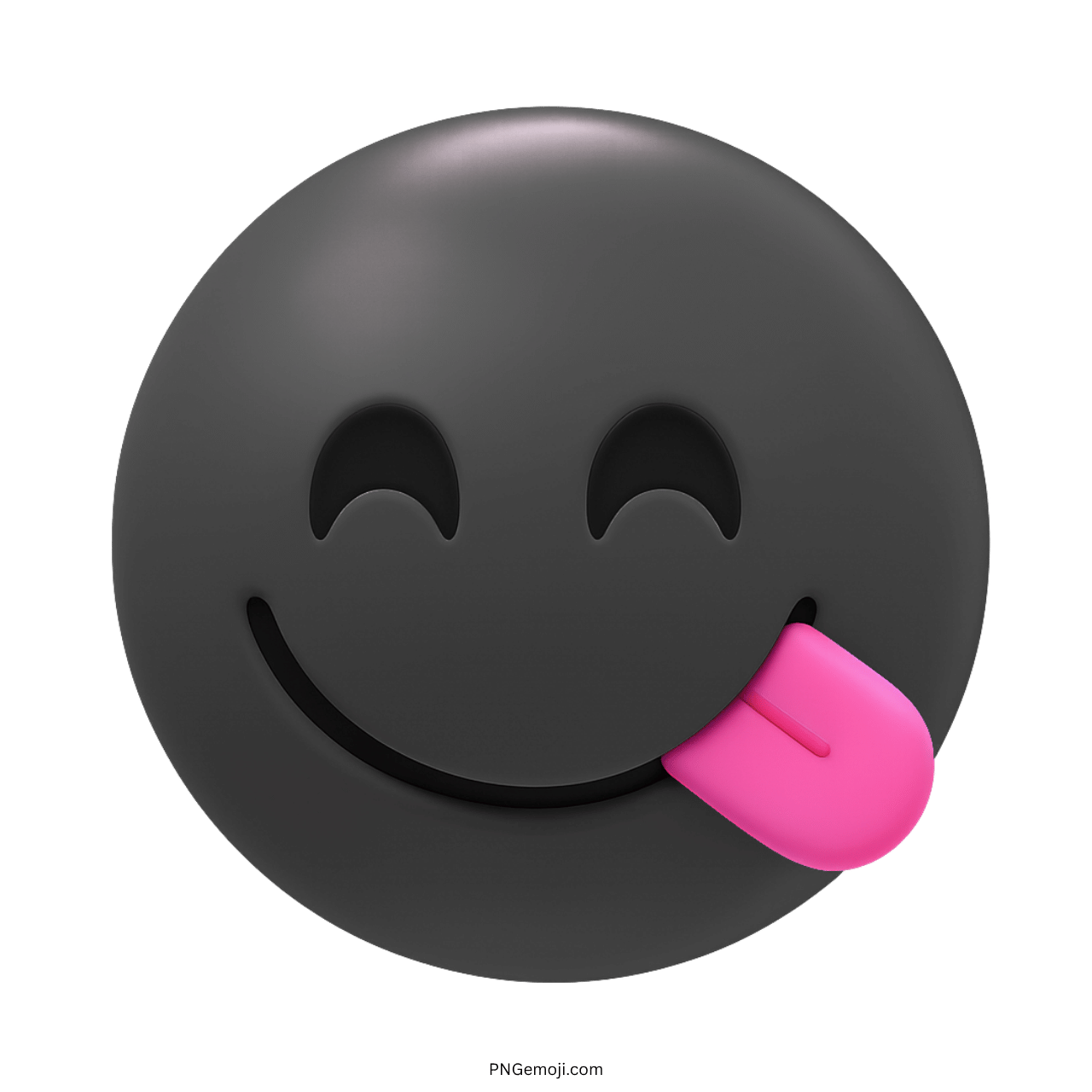 3D black yummy emoji with tongue out showing tasty or playful expression