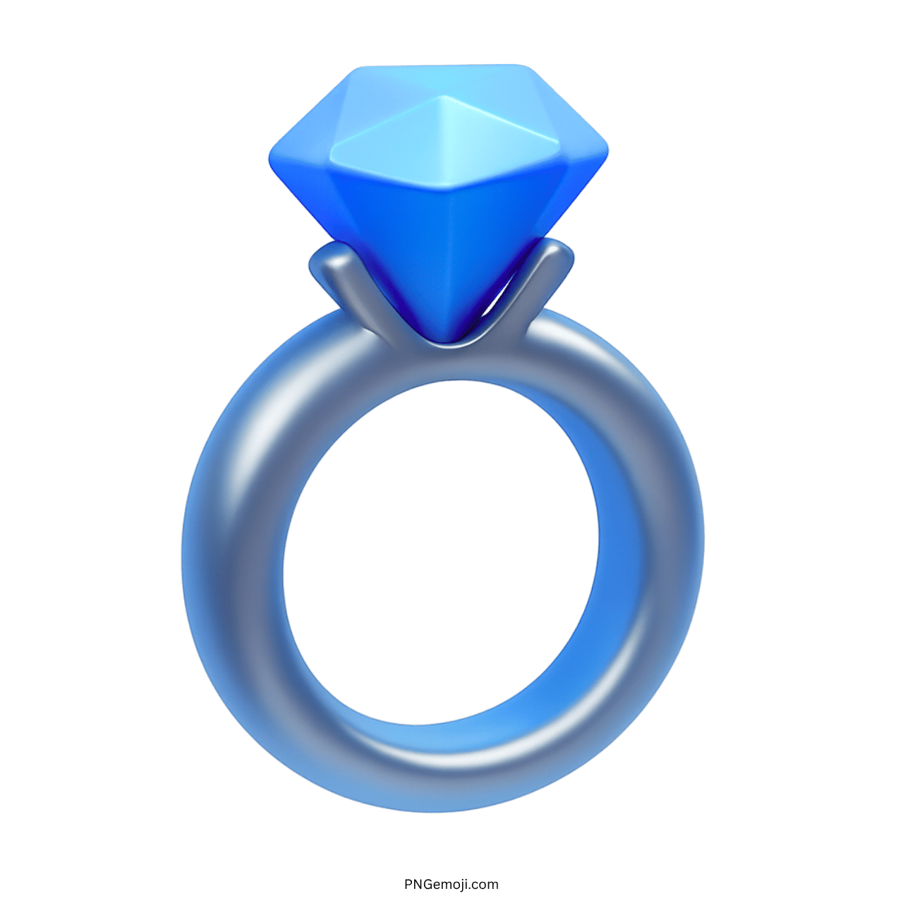 Shiny 3D blue diamond ring emoji PNG with transparent background for clipart use