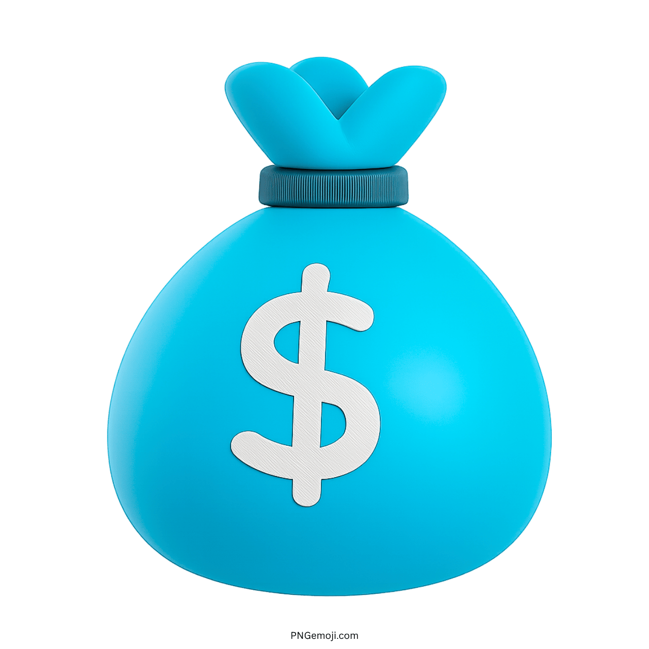 3D blue money bag emoji with white dollar symbol on transparent background