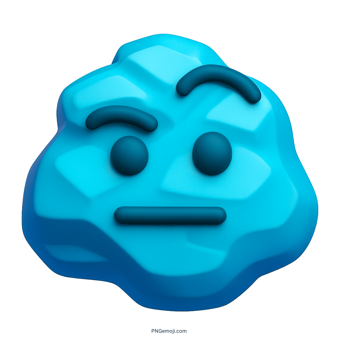 3D blue rock emoji with neutral face expression and polygon-style texture