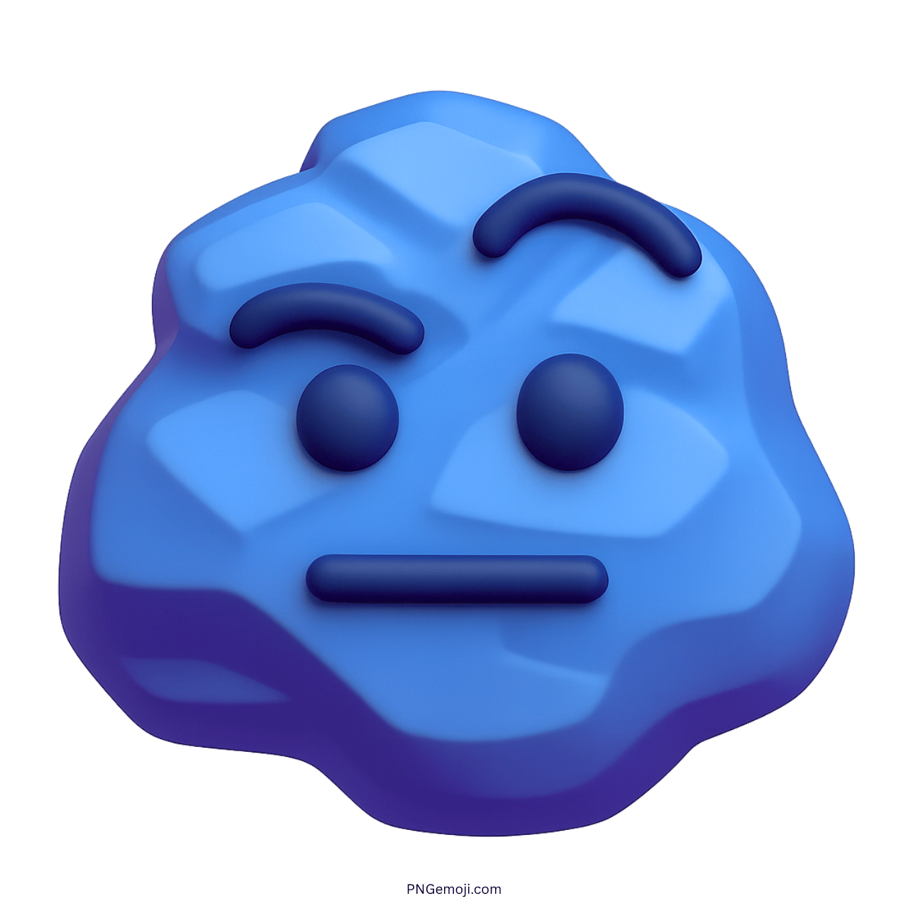 3D blue rock emoji with flat face and neutral expression in PNG format