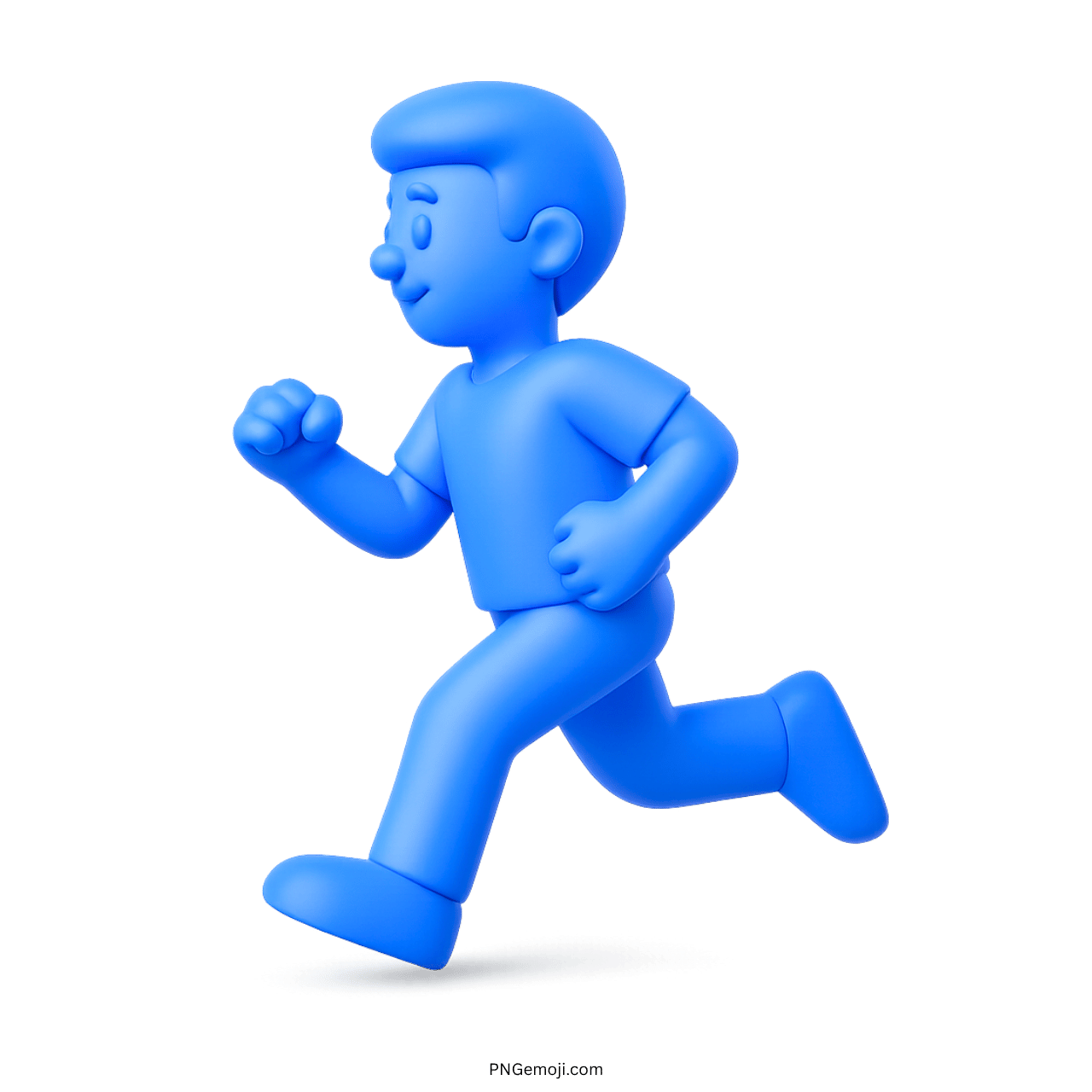 3D blue running man emoji with playful expression on transparent background