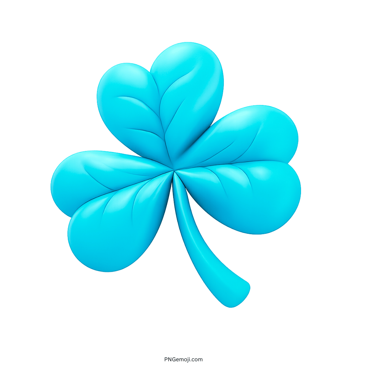 3D blue shamrock clover emoji icon with glossy texture and transparent background