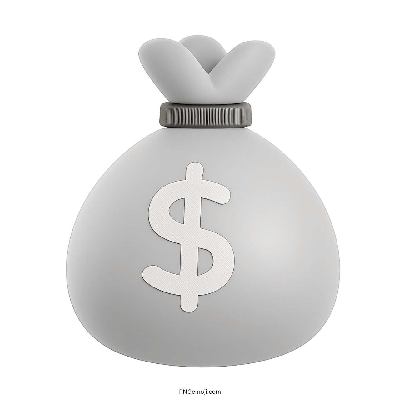 3D gray money bag emoji with embossed dollar sign on transparent background