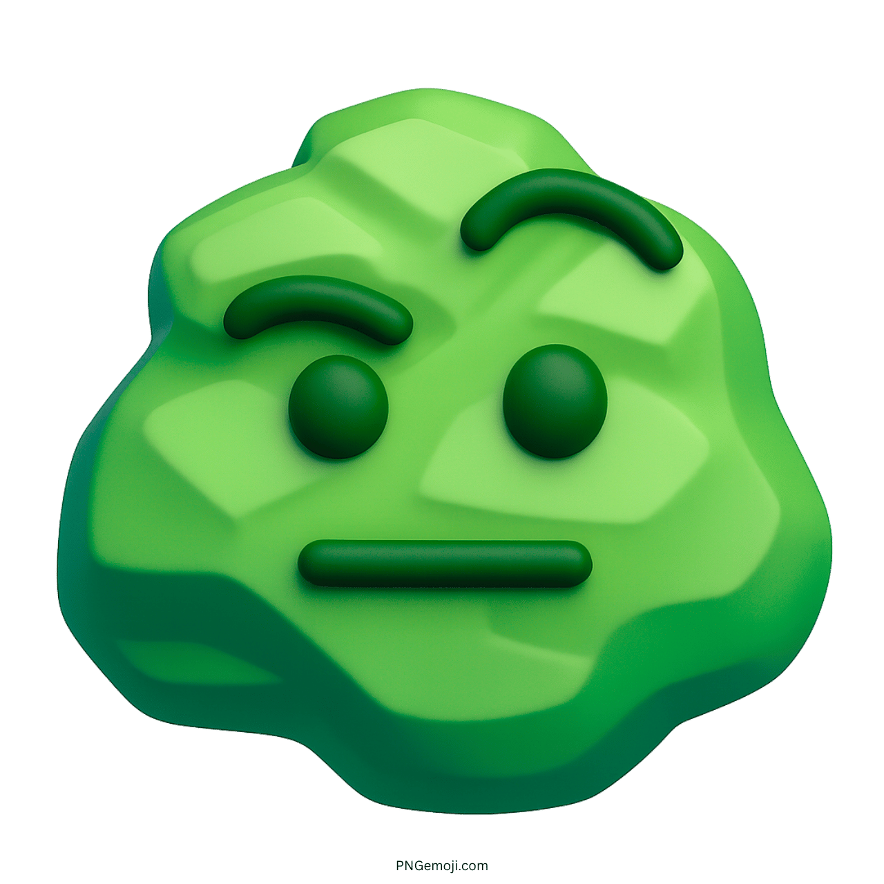 3D green rock emoji with neutral expression face and transparent PNG background