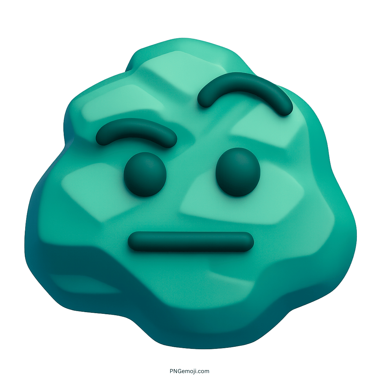 3D green rock emoji with blank face and polygon-style neutral expression