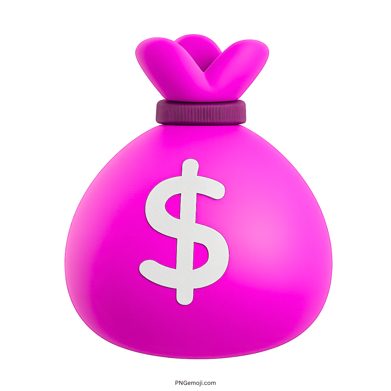 3D pink money bag emoji with bold dollar symbol on clear background