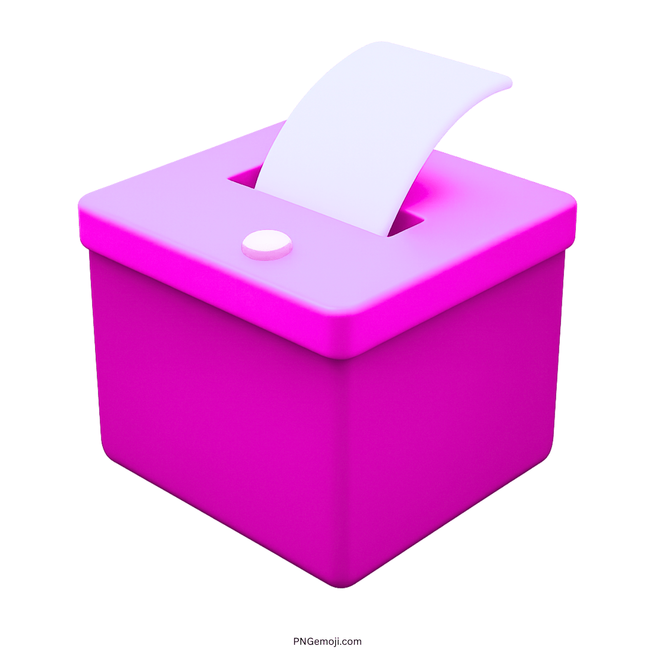 3D pink vote box emoji with white ballot paper and transparent PNG background