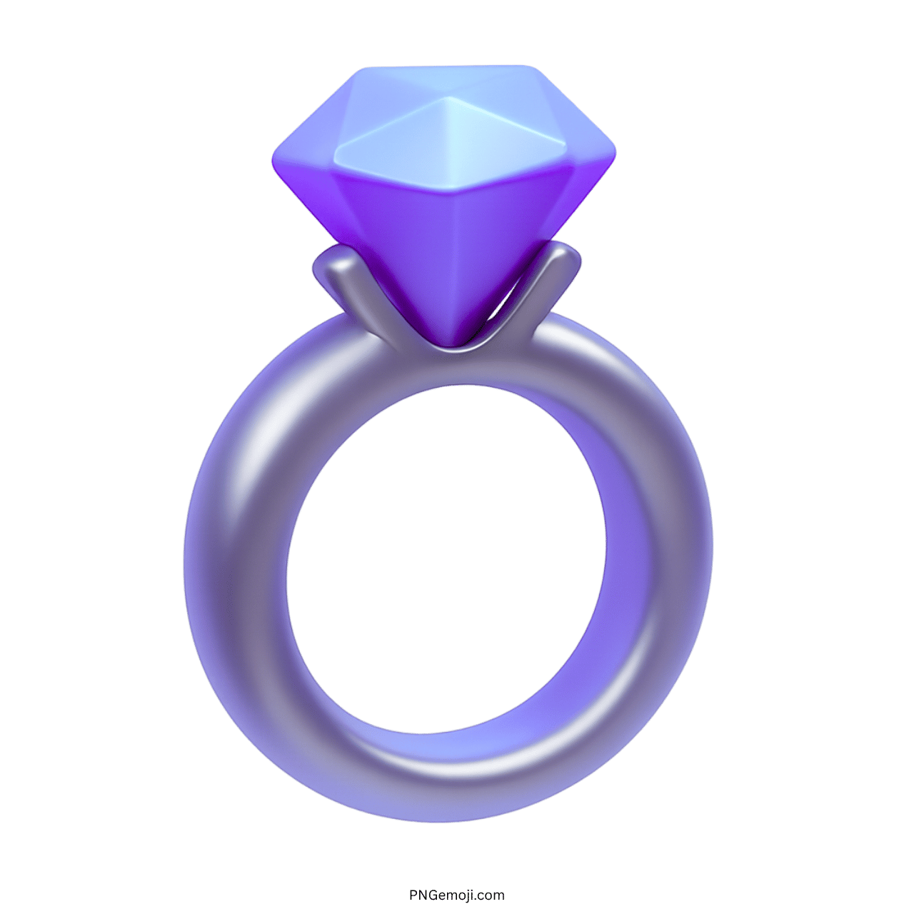 3D purple diamond ring emoji PNG with shiny metal band and transparent background