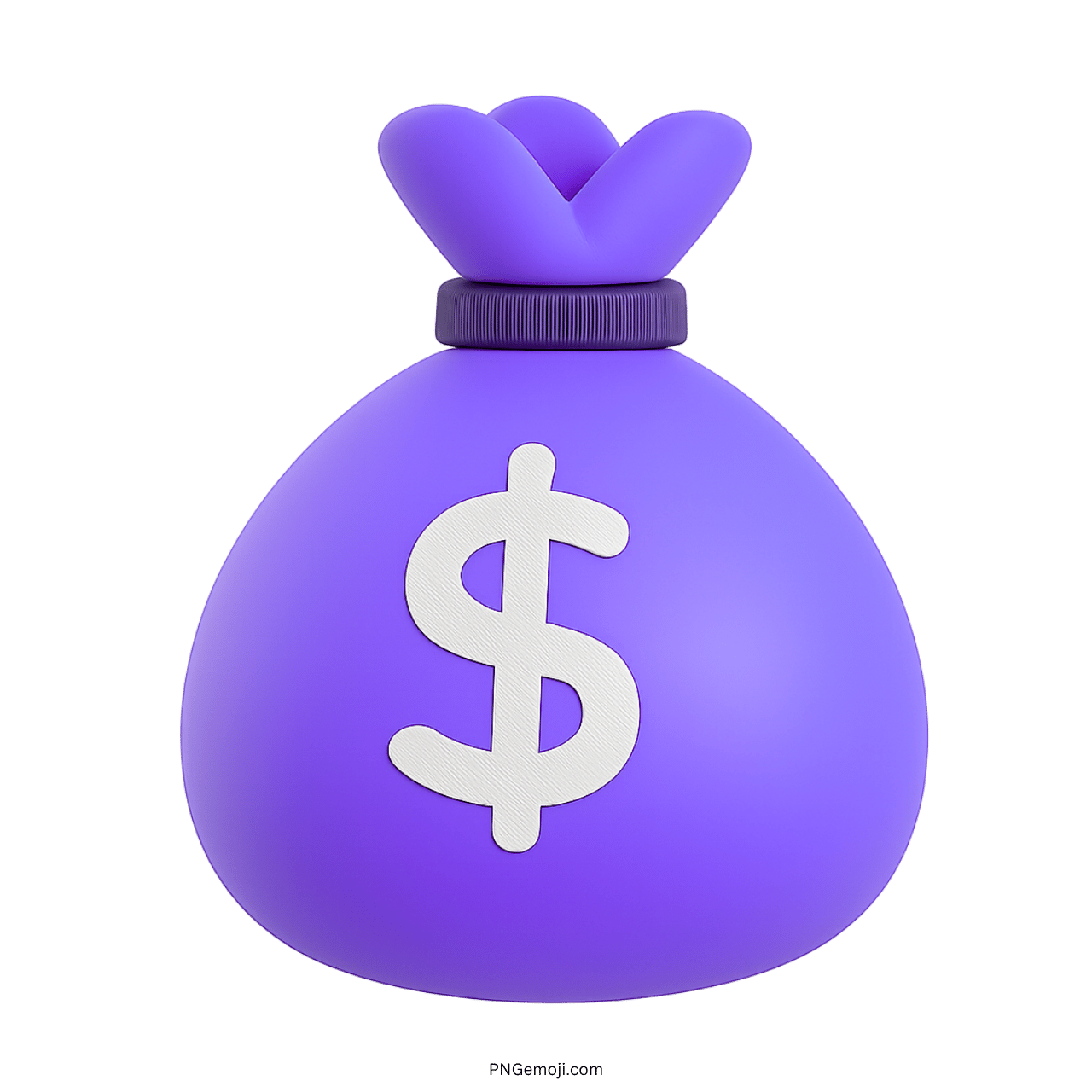 3D purple money bag emoji with white dollar symbol on transparent background