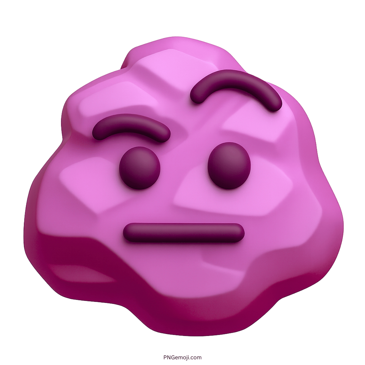 3D purple rock emoji with flat face and raised eyebrow expression design