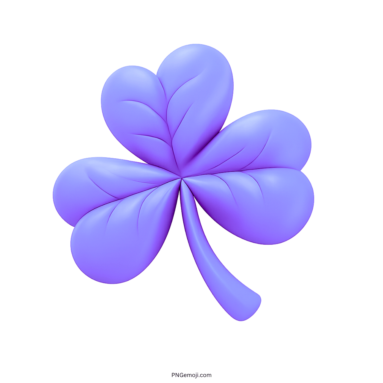 Glossy 3D purple shamrock clover emoji with heart-shaped leaves and transparent background