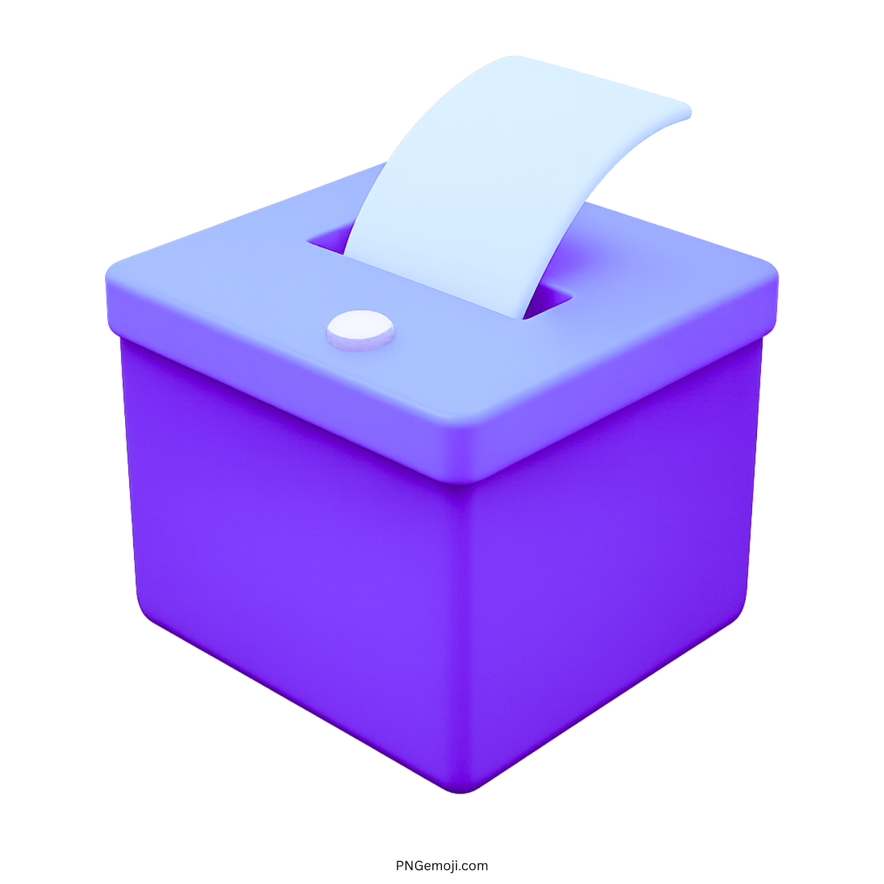 3D purple vote box emoji with white ballot paper and transparent PNG background