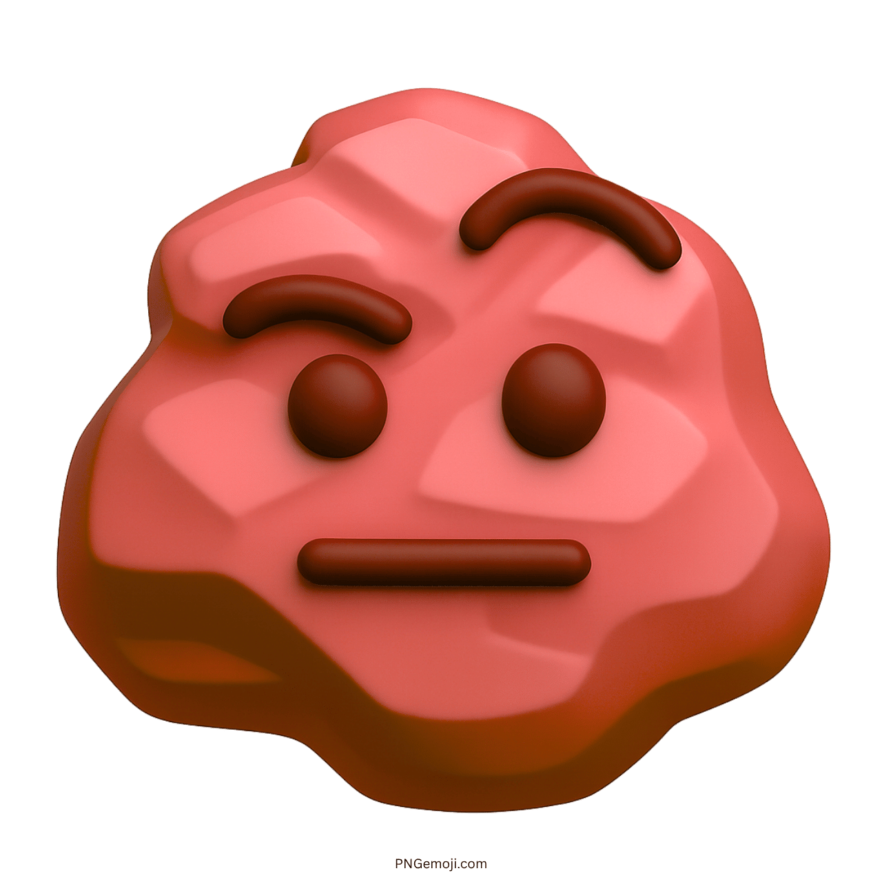 3D red rock emoji with emotionless face and transparent background in PNG format