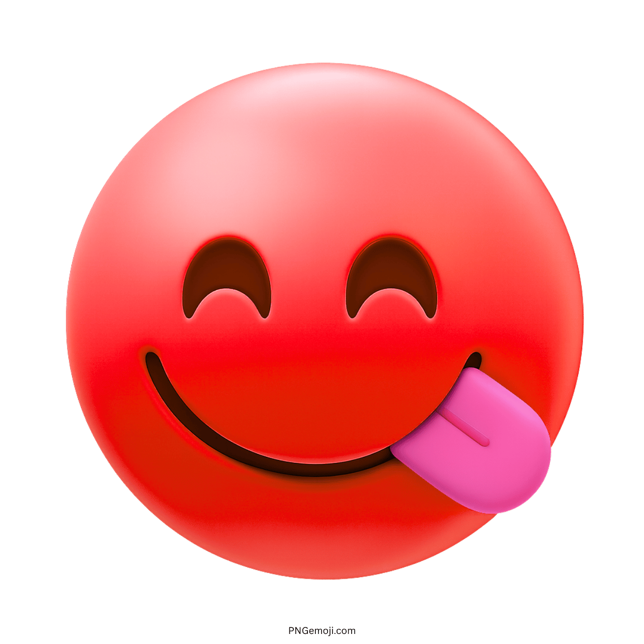 3D red yummy emoji with pink tongue out expressing fun and delicious emotion