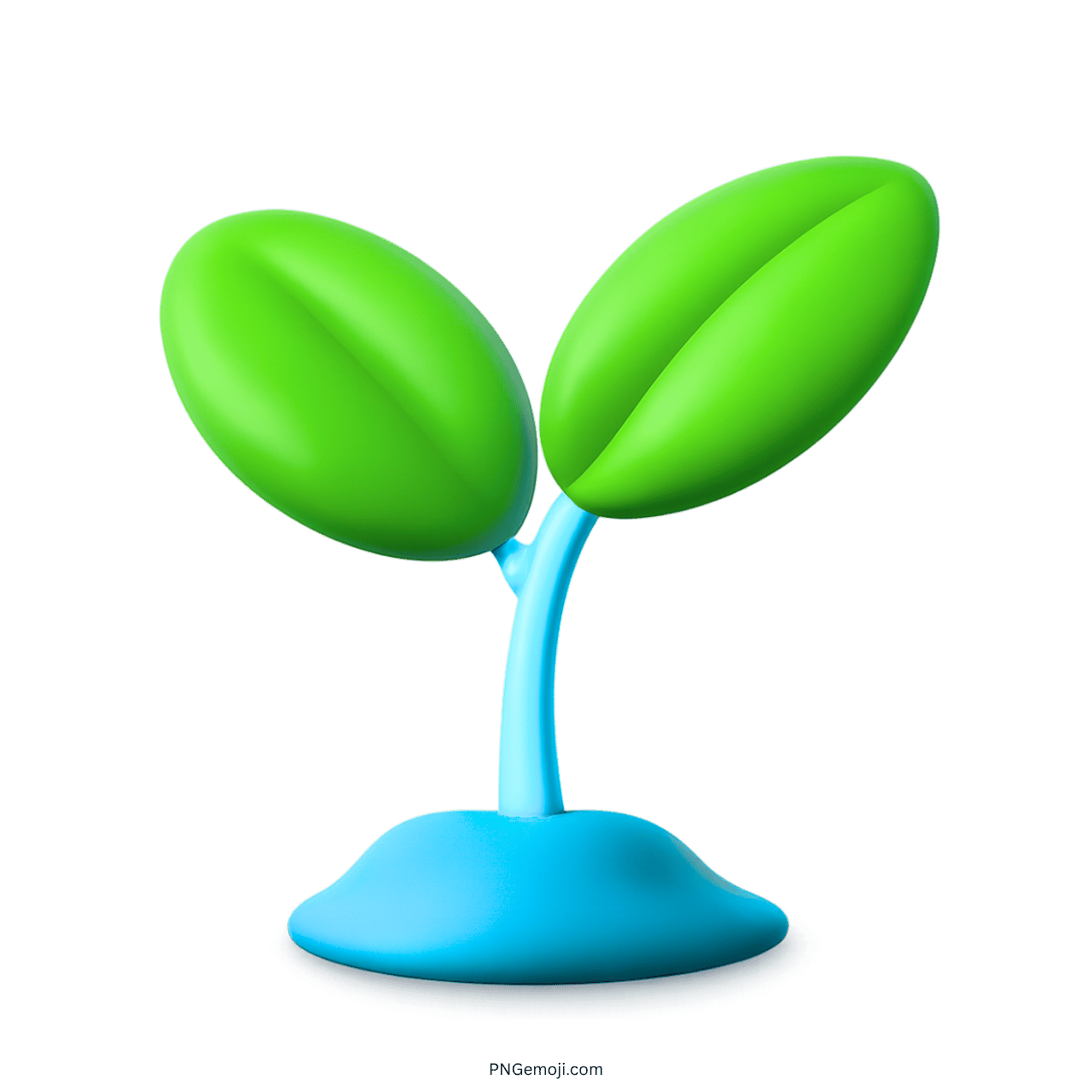 3D seedling emoji with green leaves and blue base symbolizing growth and nature