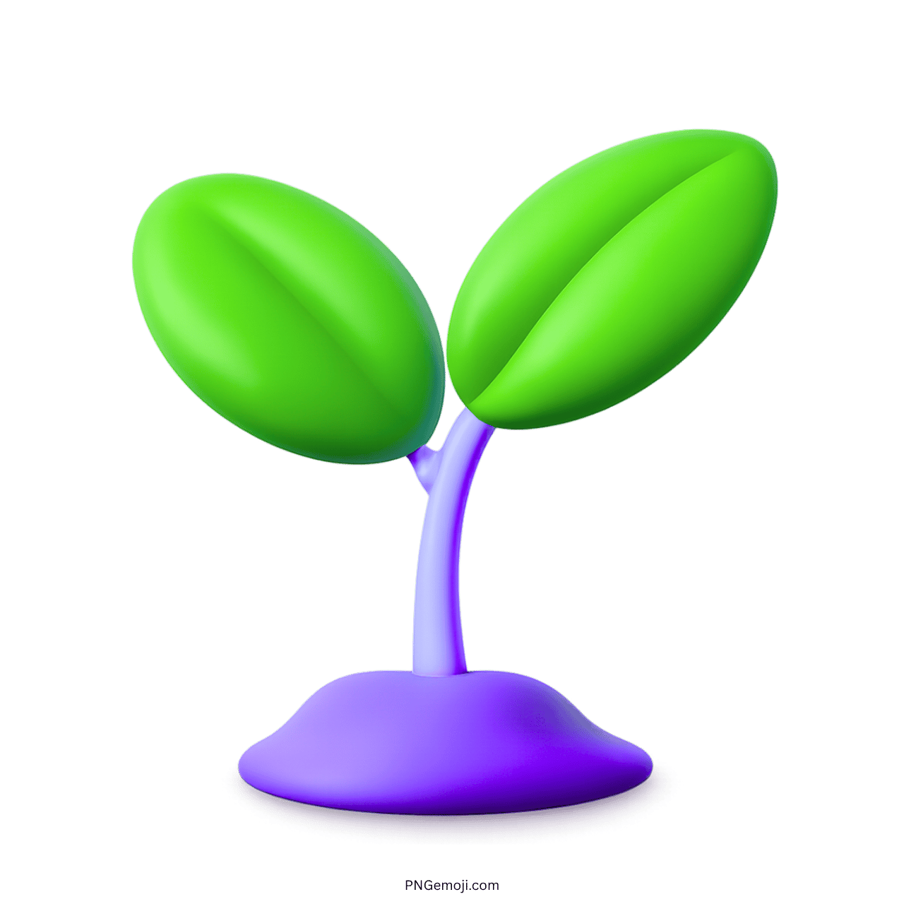 3D seedling emoji with green leaves and purple base, symbolizing growth and vitality