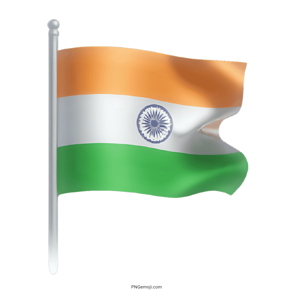 3D waving Indian national flag on pole with saffron, white, green tricolor